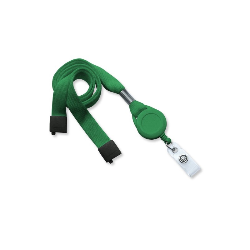 Picture of Green 16 mm tubular breakaway lanyards with attached yoyo card reel and clear vinyl strap. 60270626